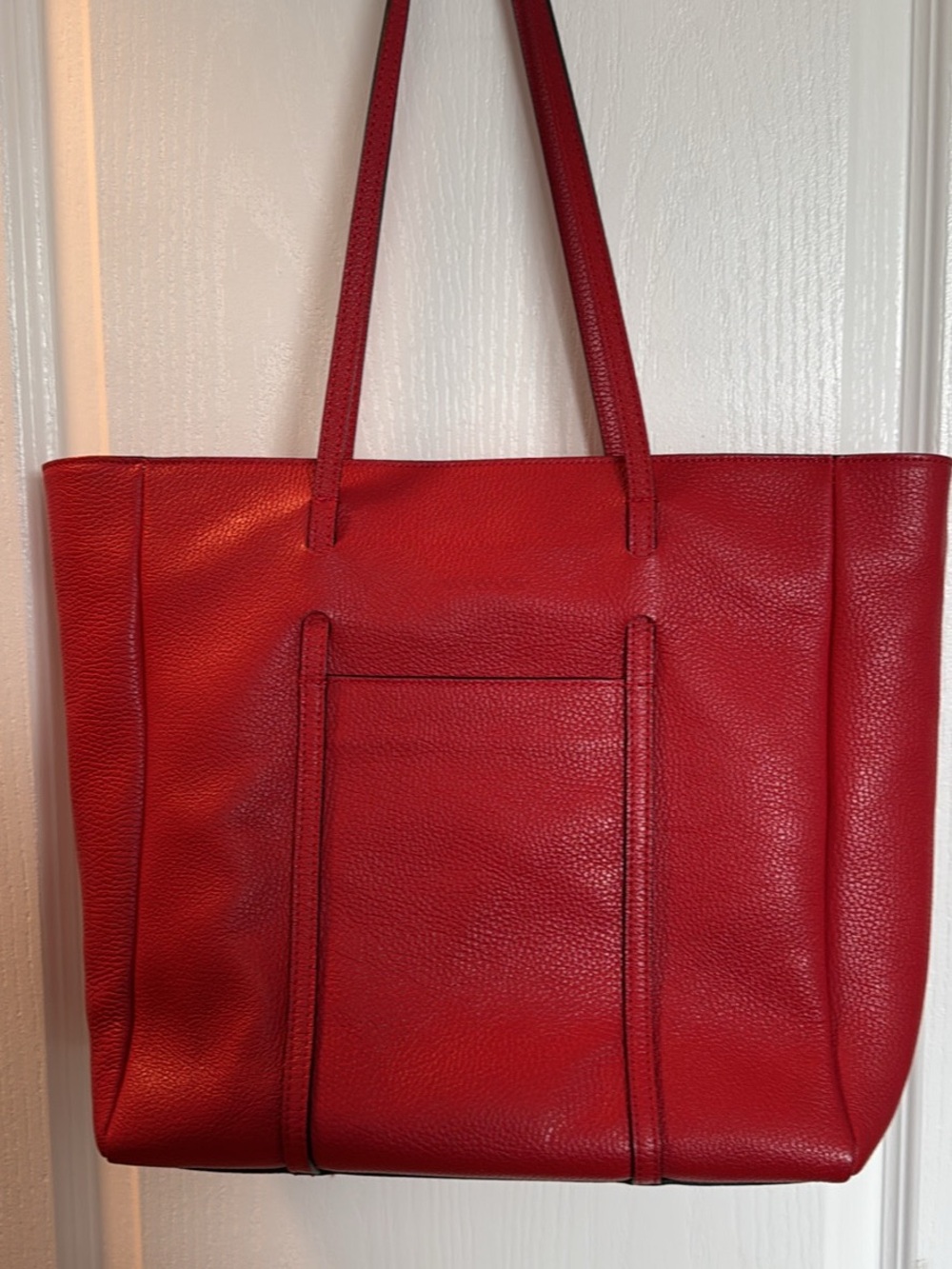 Everyday Red Pebbled Leather Tote Bag with Front Pocket
